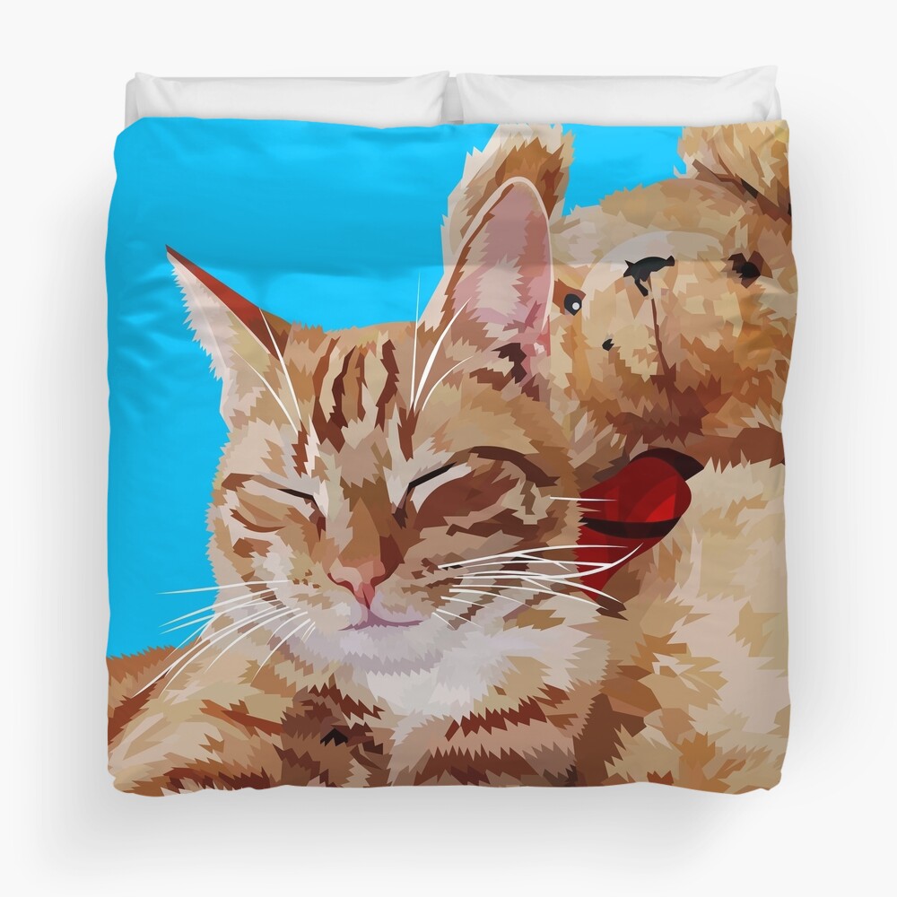 Cat with teddybear Duvet Cover