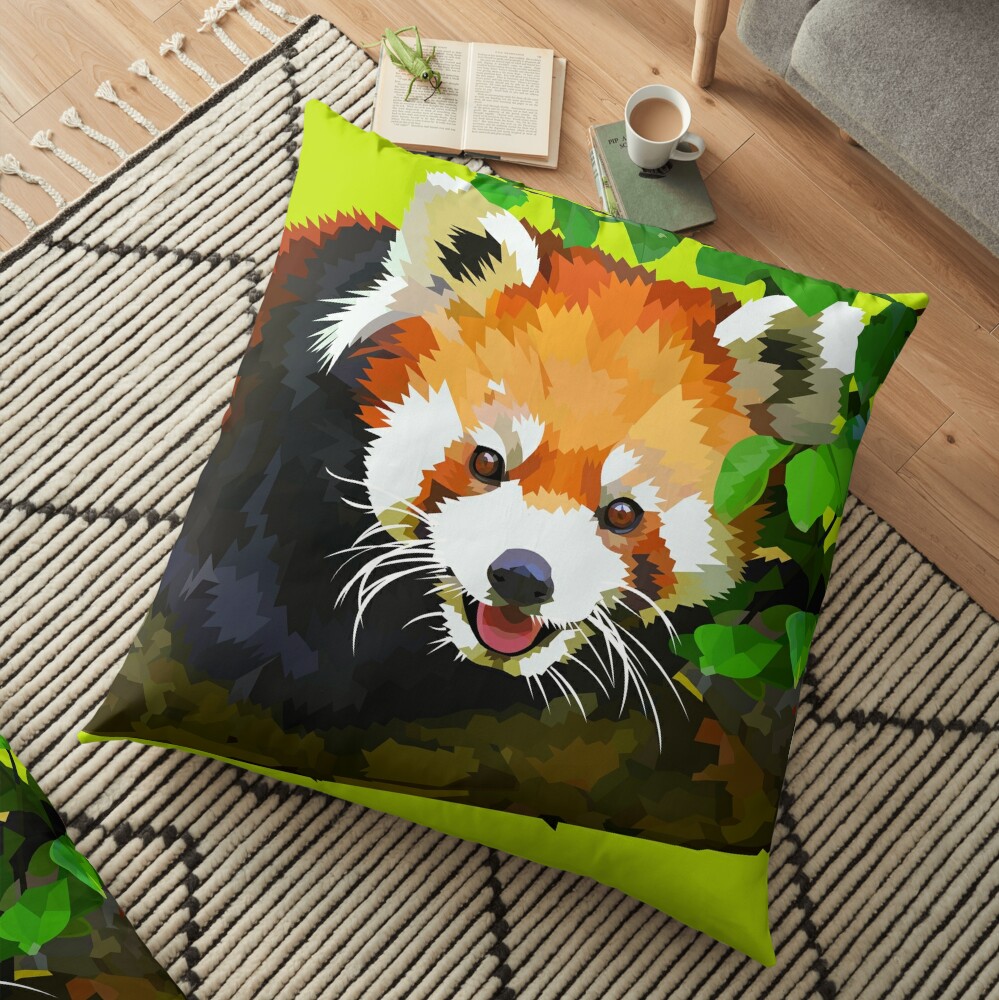 Happy Red panda in a tree Floor Pillow