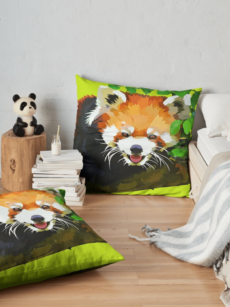 Alternate view of Happy Red panda in a tree Floor Pillow
