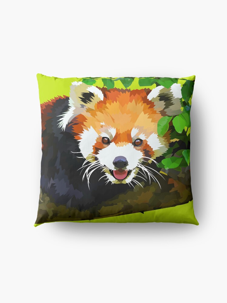 Alternate view of Happy Red panda in a tree Floor Pillow