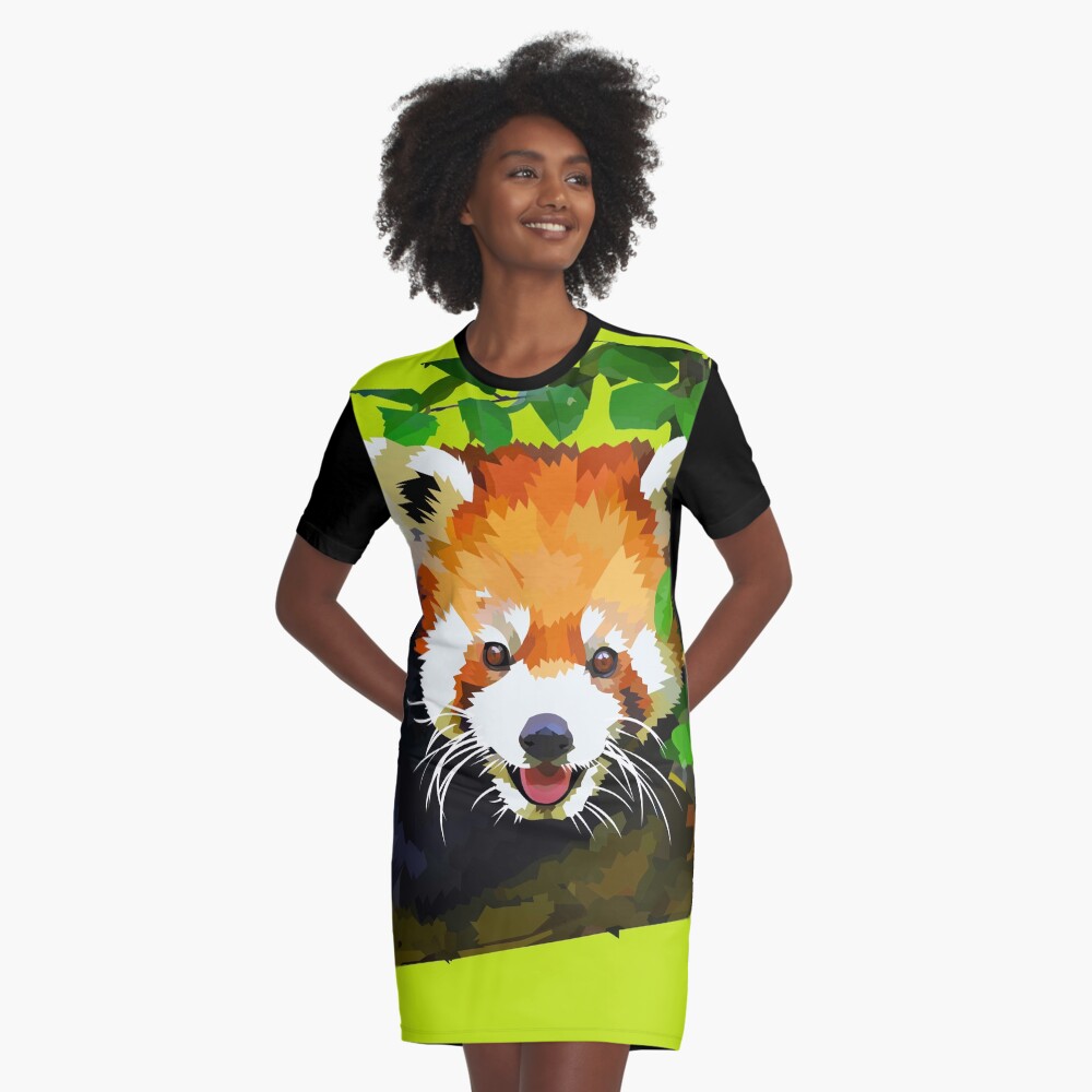 Happy Red panda in a tree Graphic T-Shirt Dress