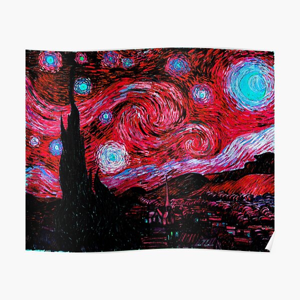 The Starry Night by Vincent van Gogh | Red Sky Version Poster