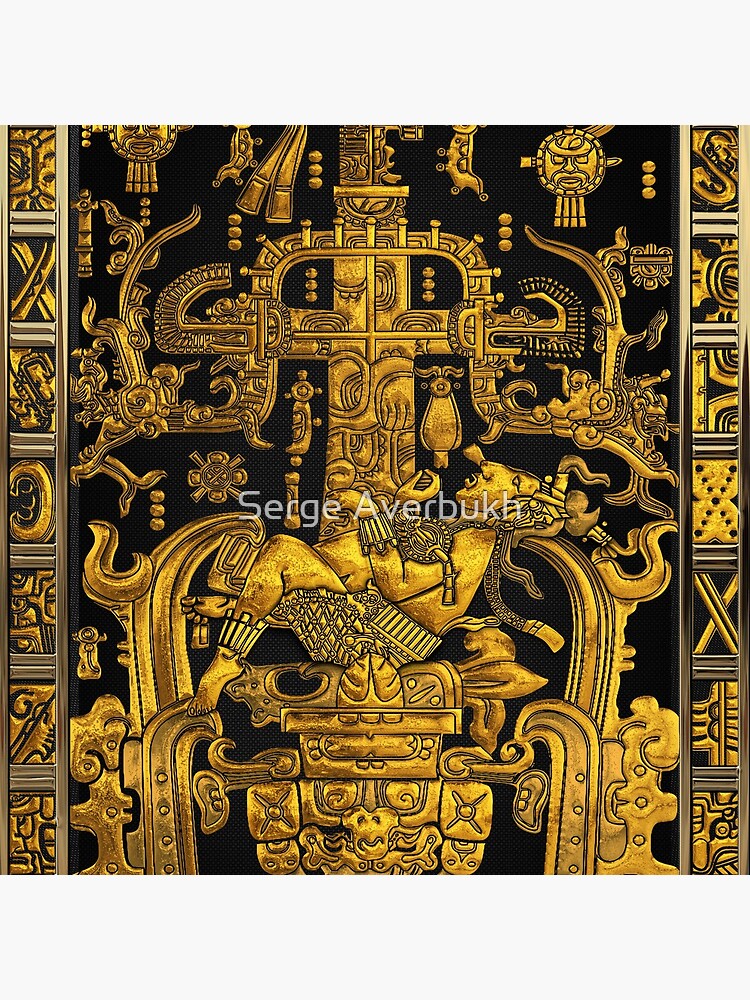 Lid of The Great Tomb of Pakal - Gold Palenque Astronaut over Black by Captain7