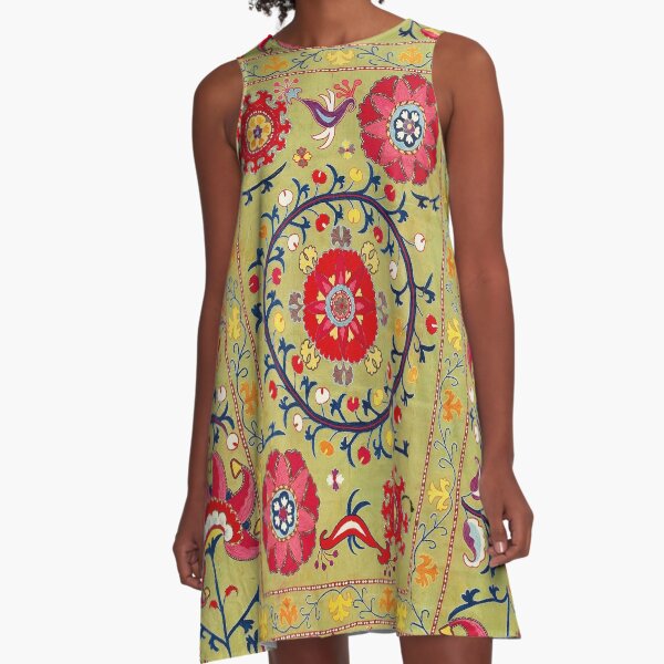 Item preview, Lakai Suzani Uzbekistan Floral Embroidery Print designed and sold by Vicky Brago-Mitchell®.