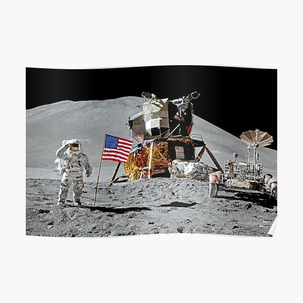 Apollo 15 James Irwin Flag Salute On Moon Print Poster Poster