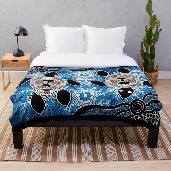 Authentic Aboriginal Art - Sea Turtles Throw Blanket