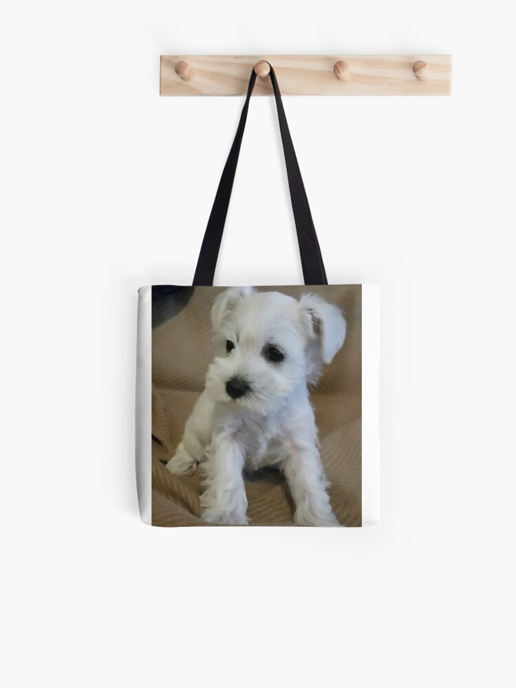 Shein Pals White Canvas Shoulder Tote Bag White Pomeranian Puppy Dog