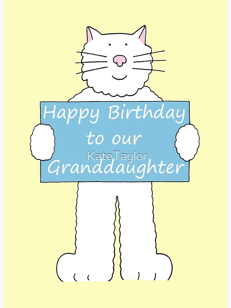 Carte De Vœux Joyeux Anniversaire A Notre Chat Blanc De Dessin Anime De Fille Diplomee Par Katetaylor Redbubble