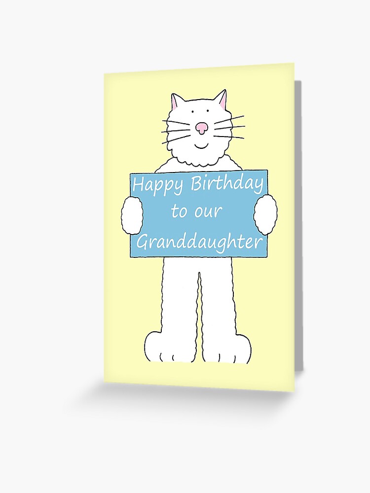 Carte De Vœux Joyeux Anniversaire A Notre Chat Blanc De Dessin Anime De Fille Diplomee Par Katetaylor Redbubble