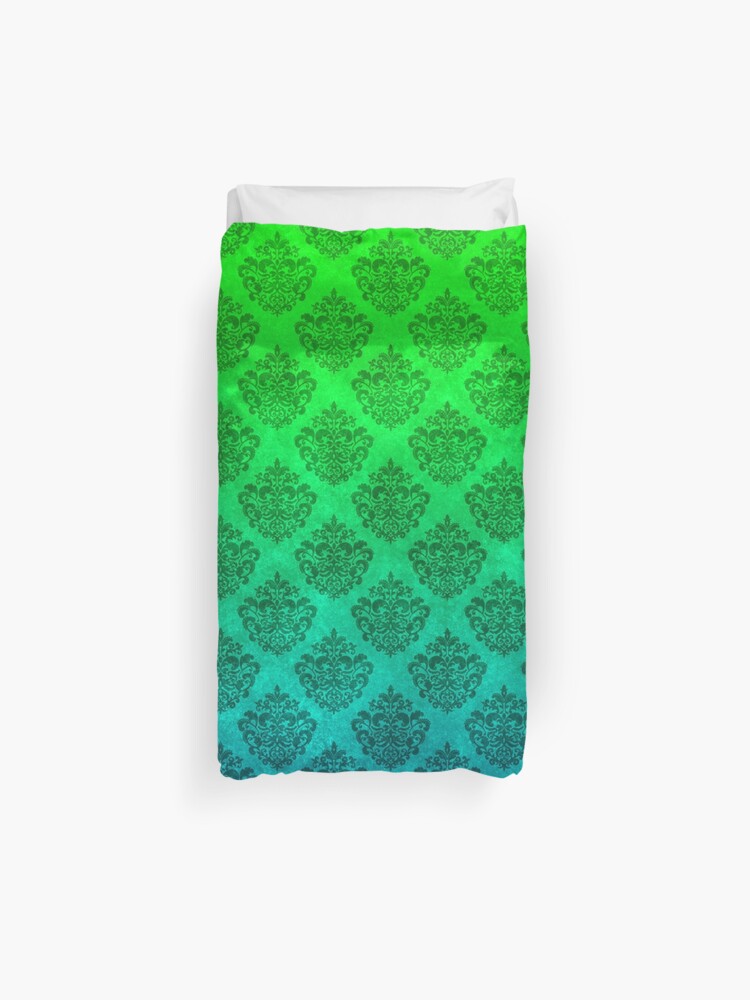 Sea Green And Blue Damask Pattern On Textured Background Duvet