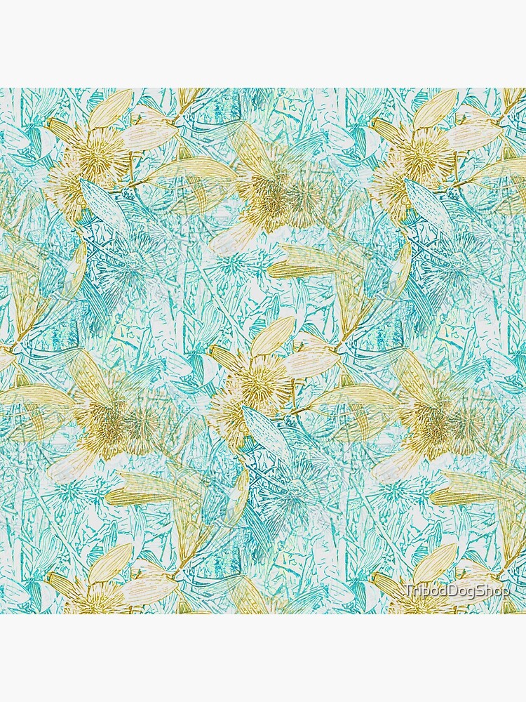 Hakea, Yellow Ochre and Aqua Blue by TripodDogShop