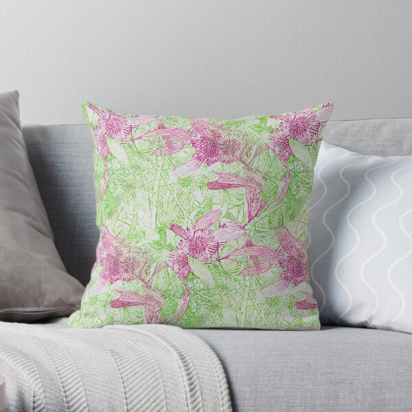 Hakea, Pink and Green Throw Pillow