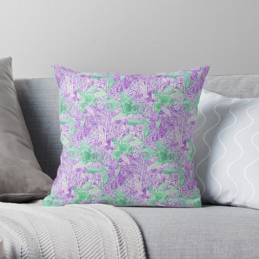 Hakea, Purple and Green Throw Pillow