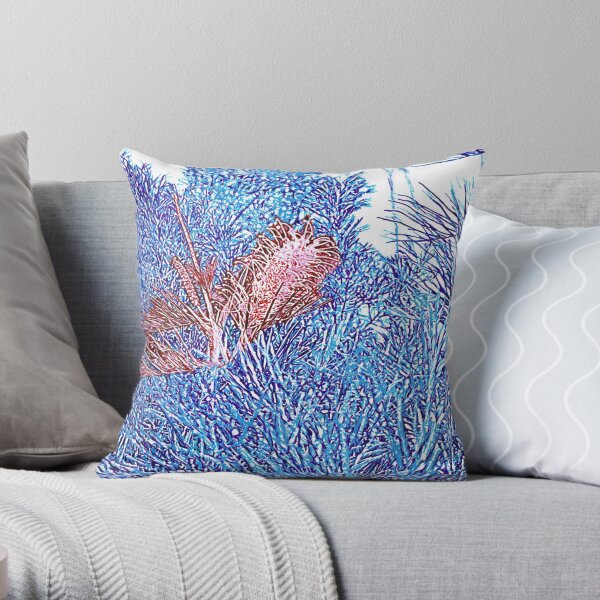 Red and Blue Grevillea Throw Pillow