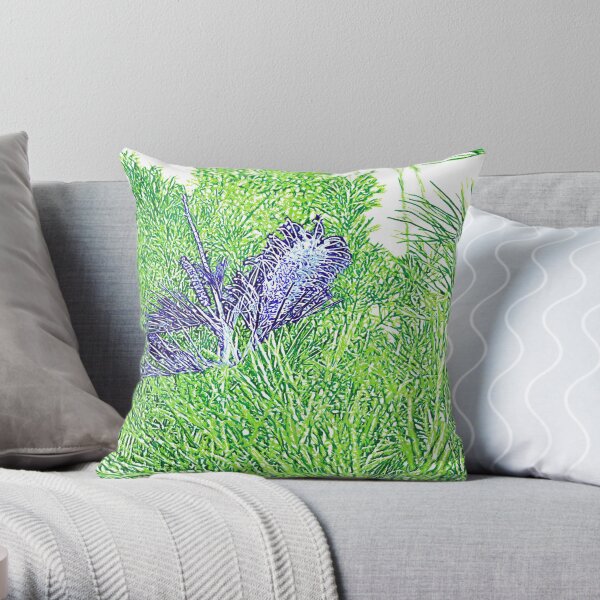 Green and Blue Grevillea Throw Pillow