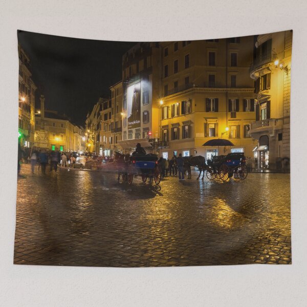 Item preview, Rainy Rome - Slo Mo Shoppers Horses and Carriages on Glowing Piazza di Spagna designed and sold by Georgia Mizuleva.