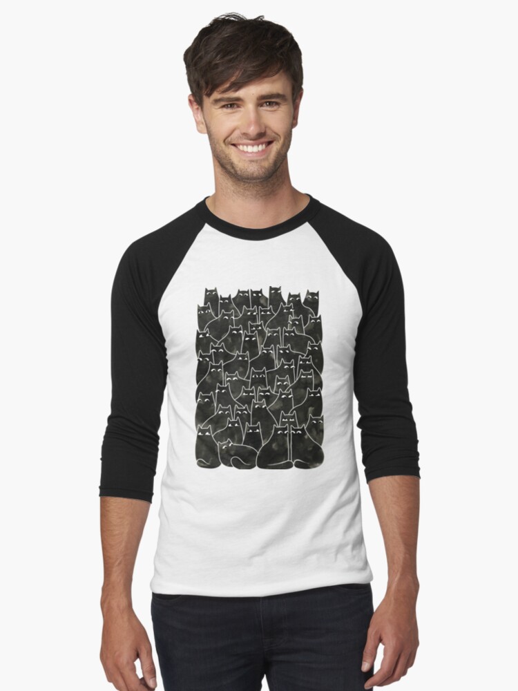 Thumbnail 1 of 3, Baseball ¾ Sleeve T-Shirt, Suspicious Cats designed and sold by littleclyde.