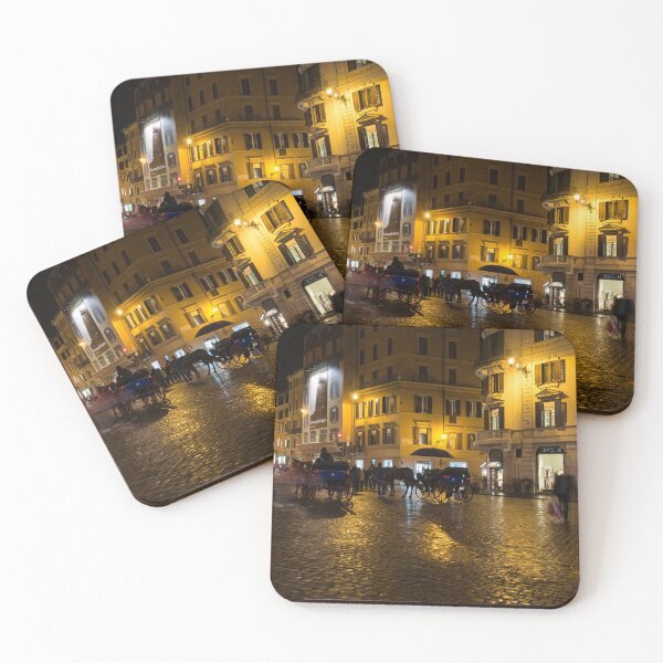 Item preview, Rainy Rome - Slo Mo Shoppers Horses and Carriages on Glowing Piazza di Spagna designed and sold by Georgia Mizuleva.