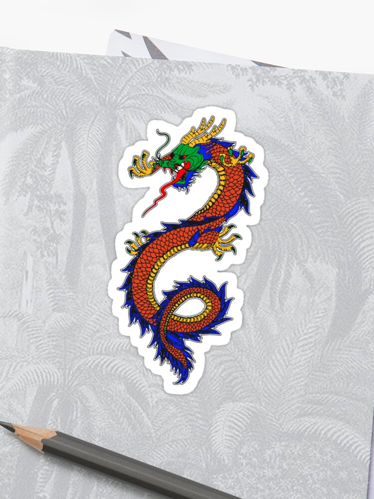 East Asian Chinese Dragon Mythology Tattoo Art Style Sticker