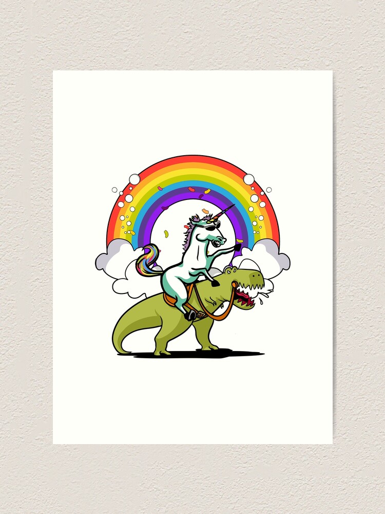 "Unicorn Riding T-Rex Dinosaur " Art Print by underheaven | Redbubble