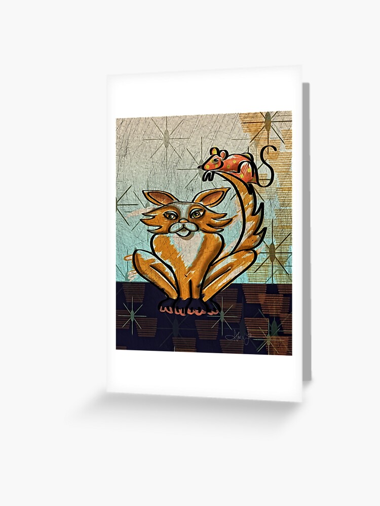 Mid Century Modern Golden Game Of Cat And Mouse Greeting Card By Almalee Redbubble