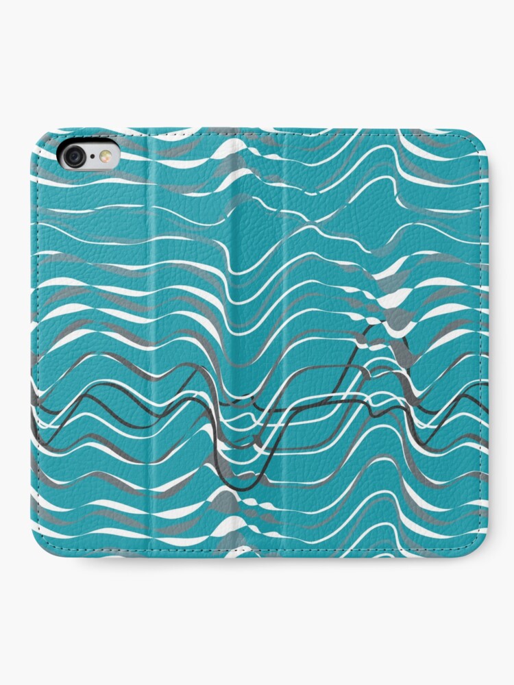 Alternate view of dynamic gray waves on turquoise shapelines iPhone Wallet