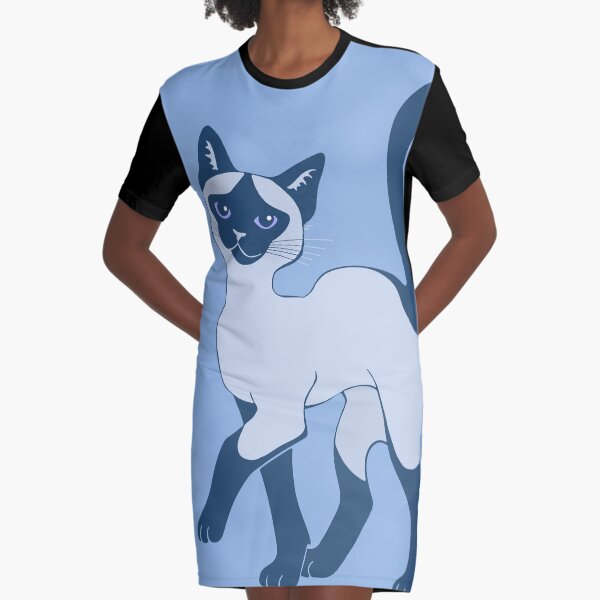 Strutting Siamese Cat - blue point Graphic T-Shirt Dress
