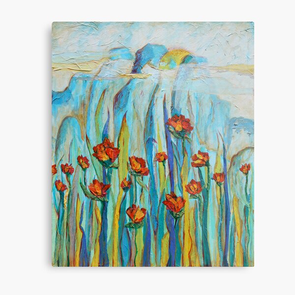 Poppies with Mountains Metal Print