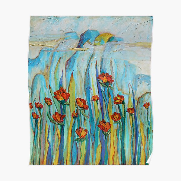 Poppies with Mountains Poster