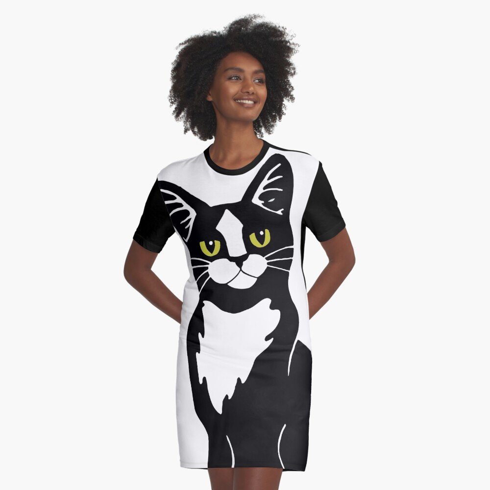Tuxedo Cat Graphic T-Shirt Dress