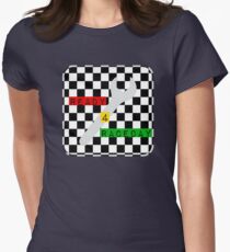 Black and White Check Checkered Flag Motorsports Race Day + Chess Women's Fitted T-Shirt