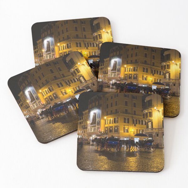 Item preview, Rainy Rome - Slo Mo Shoppers and Horse Carriages on Golden Piazza di Spagna designed and sold by Georgia Mizuleva.