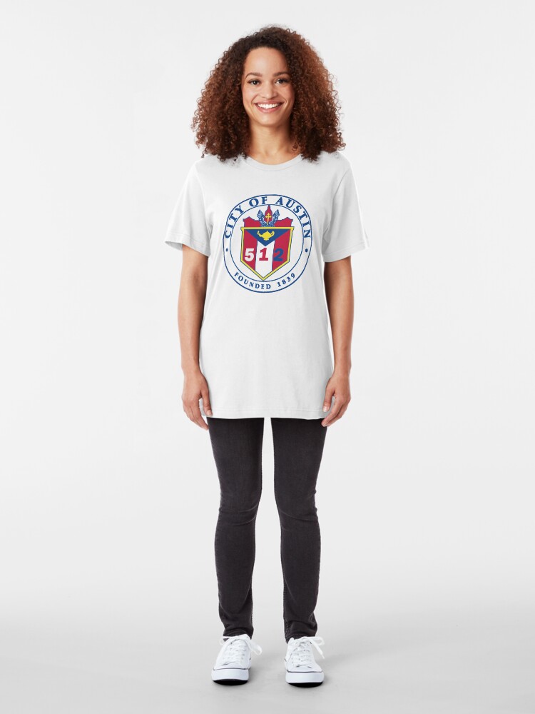 Alternate view of City of Austin Seal with 512 Area Code Slim Fit T-Shirt