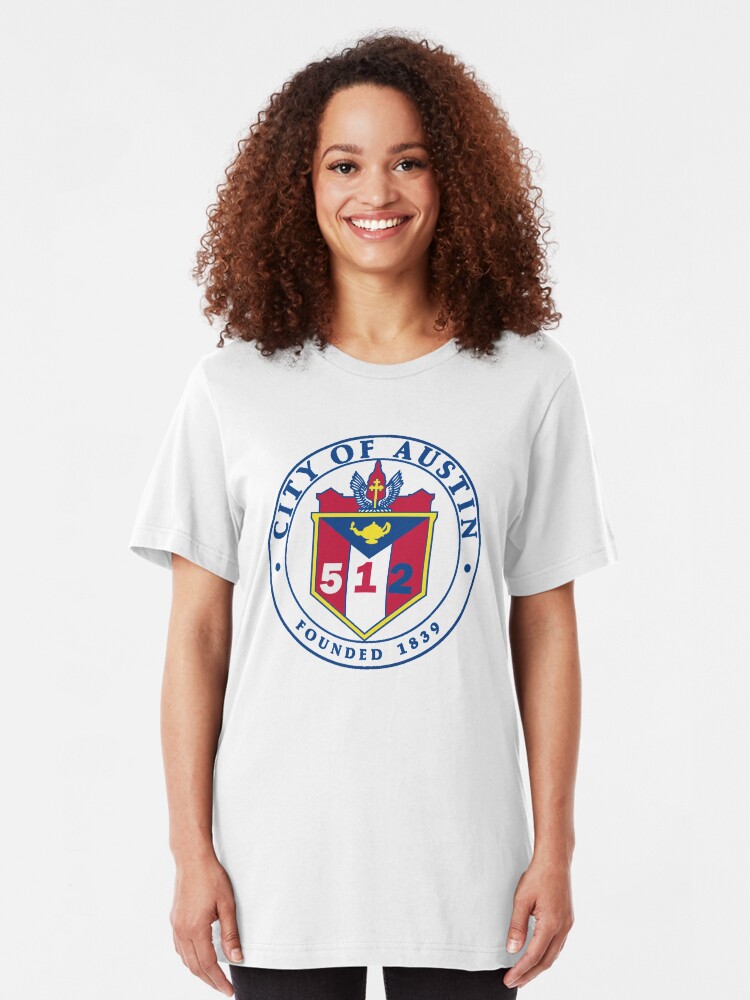 Alternate view of City of Austin Seal with 512 Area Code Slim Fit T-Shirt