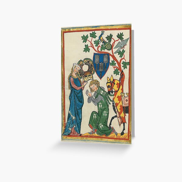 Vista previa del artículo con la obra «Dama con caballero, manuscrito medieval del siglo XIV», diseñado y vendido por Cat Lady Designs.