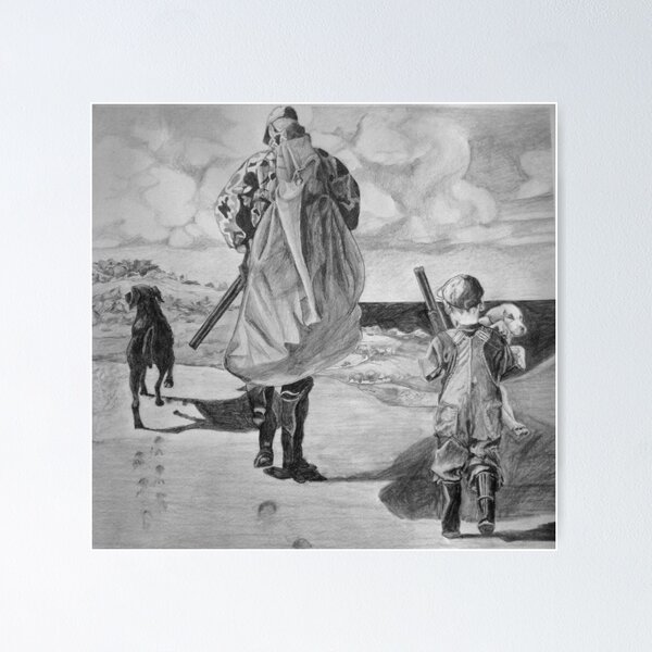 Item preview, Man and Son with Lab and Puppy going home from hunt designed and sold by Phyllis Dixon.