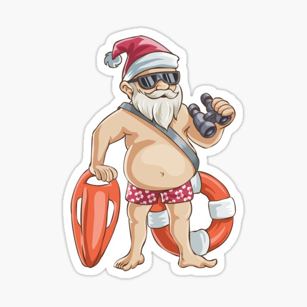 Christmas In July Santa Lifeguard Sticker