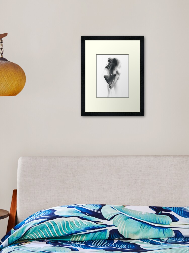 "Sensual nude couple making love in glowing white mist art print
