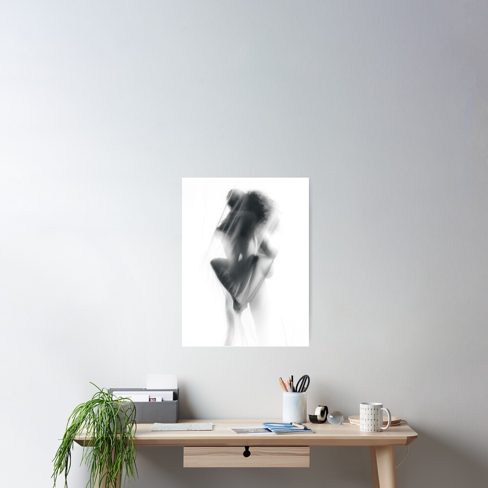"Sensual nude couple making love in glowing white mist art print