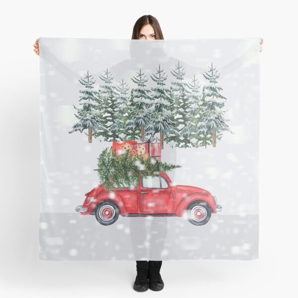 Red Car Christmas Tree Snowing Bring it Home Scarf