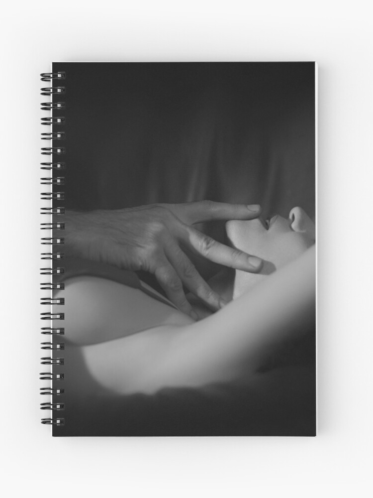 Romantic couple black and white closeup of man hands touching woman sensual open lips art photo print" Spiral Notebook for Sale by AwenArtPrints | Redbubble