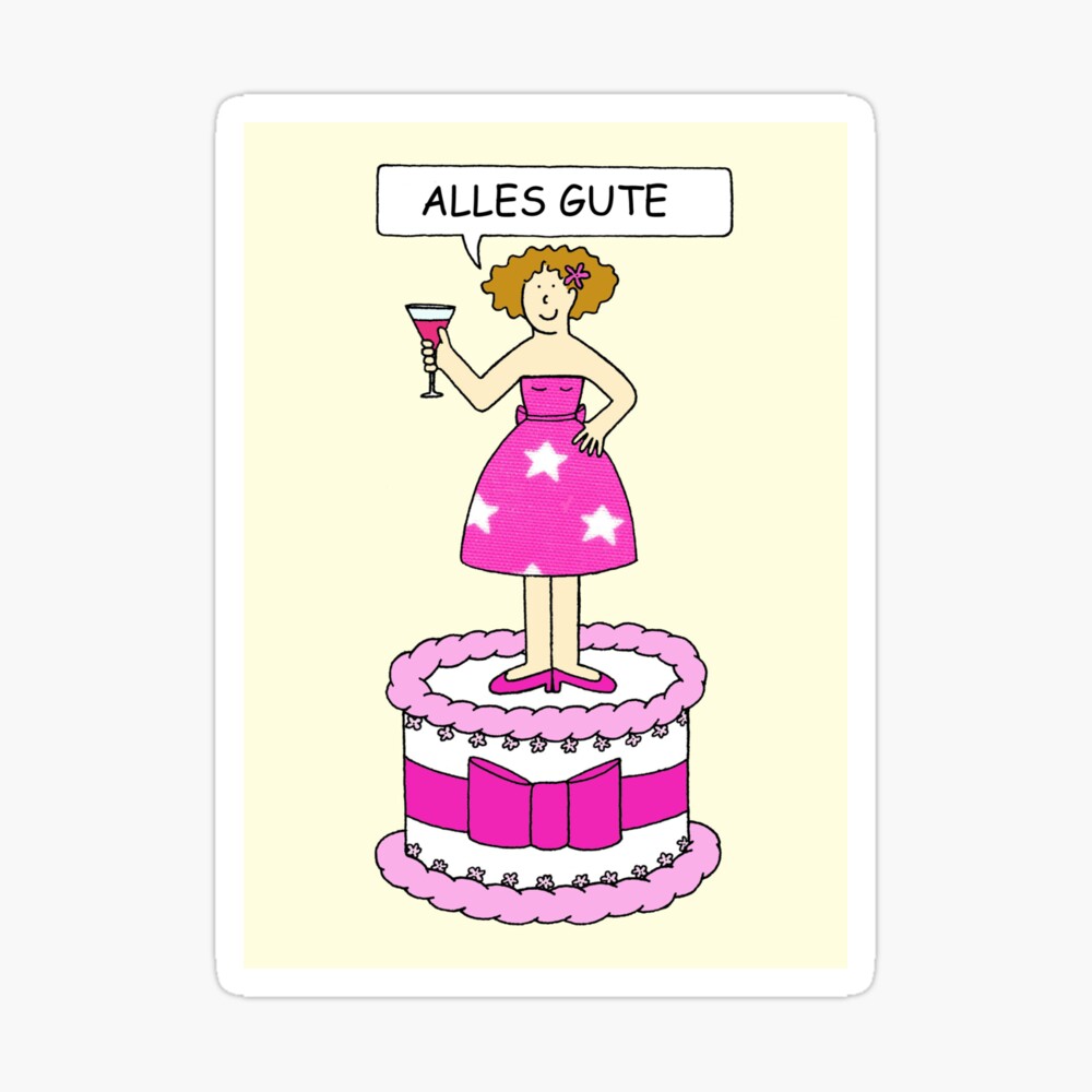 Happy Birthday in German Cartoon Lady on a Cake | Sticker