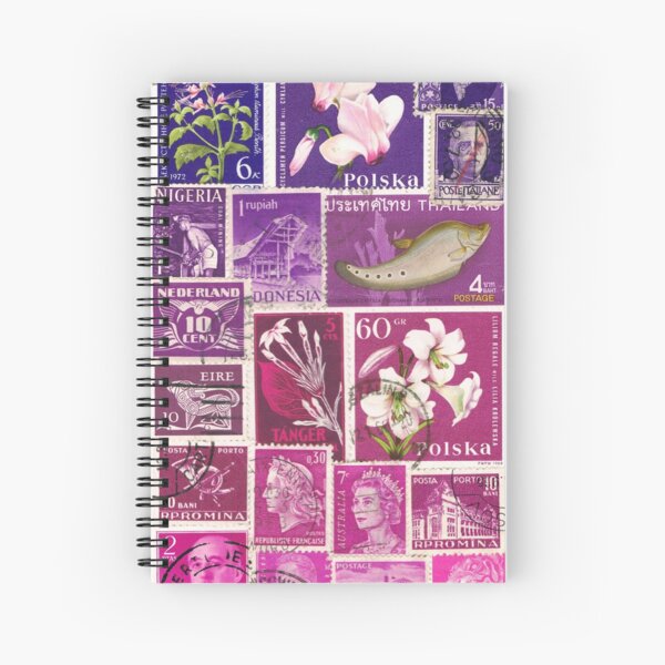 Purple Magenta Ombre, Postage Stamp Collage Spiral Notebook