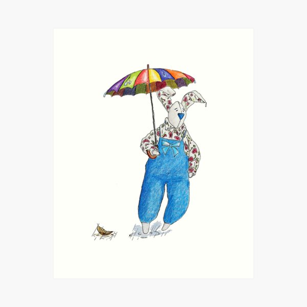 Cute Easter Bunny with Umbrella - Funny Toy White Rabbit Easter  Art Print
