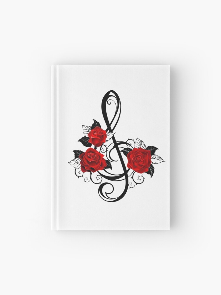 Cuaderno de tapa dura «Llave musical negra con rosas rojas» de Blackmoon9 |  Redbubble