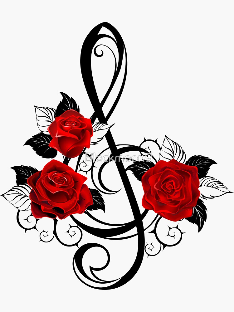 Black Musical Key with Red Roses\