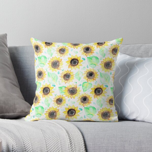 Cheerful Watercolor Sunflowers Throw Pillow