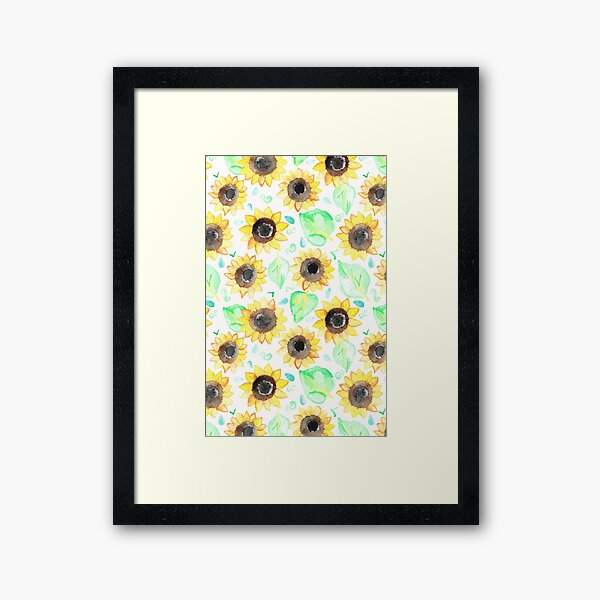 Cheerful Watercolor Sunflowers Framed Art Print
