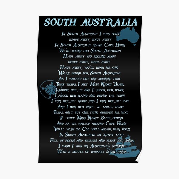 South Australia Sea Shanty Lyrics Poster By Markstones Redbubble