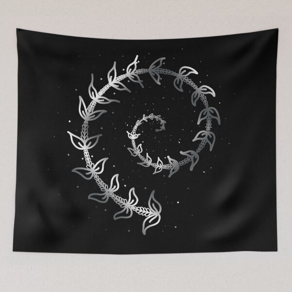 Item preview, A Metallic Silver Look Spiral of Leaves on Black Background designed and sold by Karen McFarland.